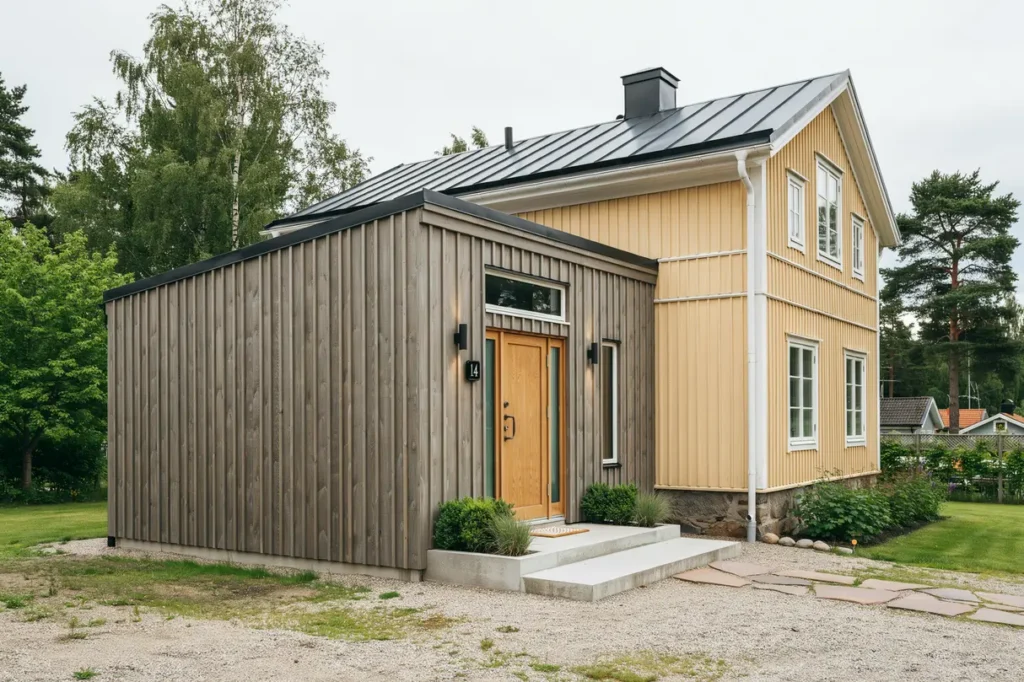 tillbyggnad av entr med nytt kapprum i tr kvista eker
